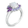 Thumbnail Image 1 of Oval Lab-Created Opal, Amethyst and Tanzanite Floral Ring in Sterling Silver