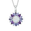 Thumbnail Image 0 of 7.0mm Lab-Created Opal and Multi-Gemstone Floral Frame Pendant in Sterling Silver