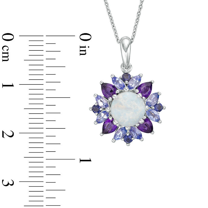 7.0mm Lab-Created Opal and Multi-Gemstone Floral Frame Pendant in Sterling Silver