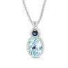 Thumbnail Image 0 of Oval Aquamarine and Lab-Created Blue and White Sapphire Frame Stacked Pendant in 10K White Gold