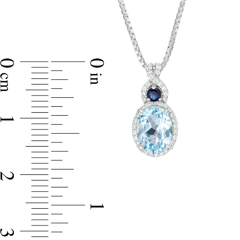 Oval Aquamarine and Lab-Created Blue and White Sapphire Frame Stacked Pendant in 10K White Gold