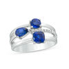 Thumbnail Image 0 of Multi-Shaped Lab-Created Blue Sapphire and Diamond Accent Three Stone Orbit Ring in Sterling Silver