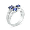 Thumbnail Image 1 of Multi-Shaped Lab-Created Blue Sapphire and Diamond Accent Three Stone Orbit Ring in Sterling Silver