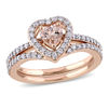 Thumbnail Image 1 of 5.0mm Heart-Shaped Morganite and 0.49 CT. T.W. Diamond Frame Bridal Set in 10K Rose Gold