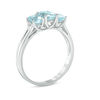 Thumbnail Image 1 of Oval Aquamarine and Diamond Accent Three Stone Ring in 10K White Gold