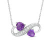 Heart-Shaped Amethyst and Lab-Created White Sapphire Sideways Infinity Necklace in Sterling Silver