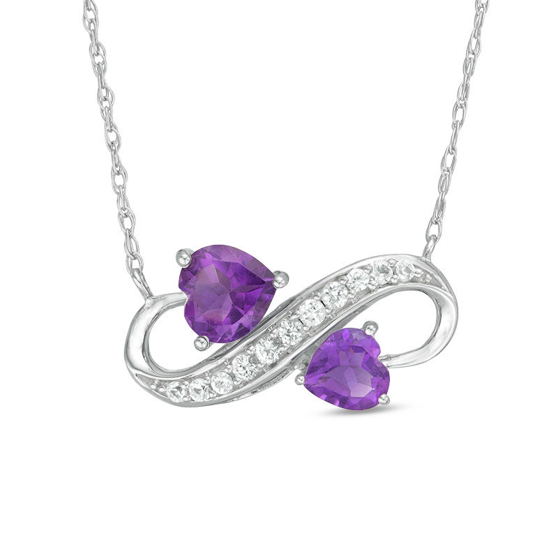 Heart-Shaped Amethyst and Lab-Created White Sapphire Sideways Infinity Necklace in Sterling Silver