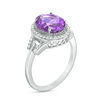Thumbnail Image 1 of Oval Amethyst and Lab-Created White Sapphire Frame Buckle Ring in Sterling Silver