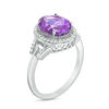 Oval Amethyst and Lab-Created White Sapphire Frame Buckle Ring in Sterling Silver