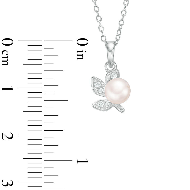 Main Image 2 of Freshwater Cultured Pearl and Lab-Created White Sapphire Floral Pendant and Stud Earrings Set in Sterling Silver