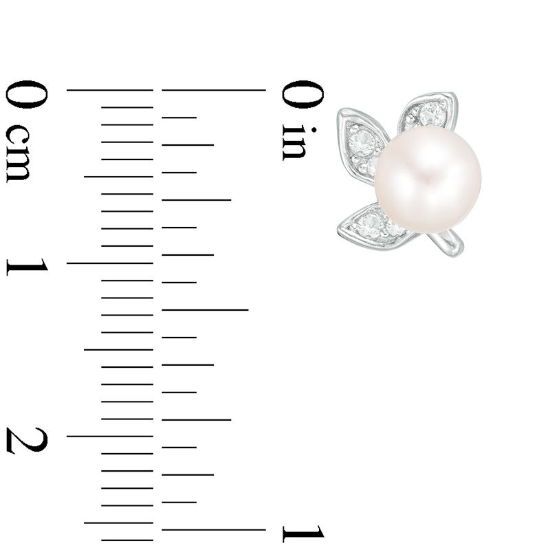 Main Image 3 of Freshwater Cultured Pearl and Lab-Created White Sapphire Floral Pendant and Stud Earrings Set in Sterling Silver