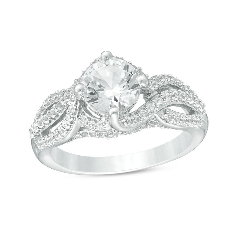 Main Image 1 of 7.0mm Lab-Created White Sapphire Multi-Row Swirling Crossover Ring in Sterling Silver