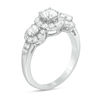 Thumbnail Image 1 of Lab-Created White Sapphire Frame Three Stone Ring in Sterling Silver