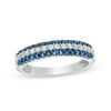 Thumbnail Image 0 of Lab-Created Blue and White Sapphire Triple Row Band in Sterling Silver