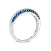 Thumbnail Image 1 of Lab-Created Blue and White Sapphire Triple Row Band in Sterling Silver