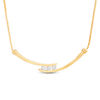 Thumbnail Image 1 of White Lab-Created Sapphire Three Stone Bypass Necklace in Sterling Silver with 14K Gold Plate - 17"