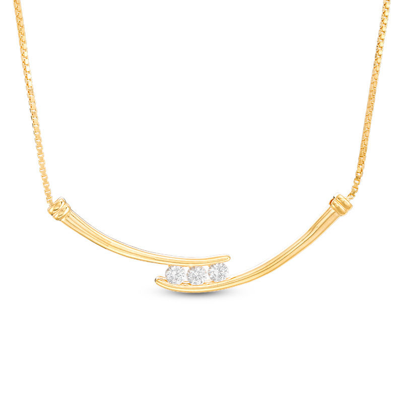 Lab-Created White Sapphire Three Stone Bypass Necklace in Sterling Silver with 14K Gold Plate - 17"