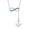 Thumbnail Image 1 of Lab-Created Blue and White Sapphire Infinity with Anchor Lariat-Style Necklace in Sterling Silver - 19"