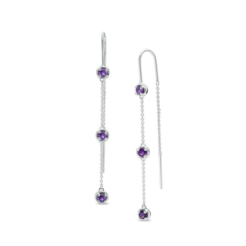 Amethyst Three Stone Station Threader Earrings in Sterling Silver|Peoples Jewellers