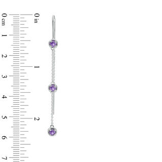 Amethyst Three Stone Station Threader Earrings in Sterling Silver