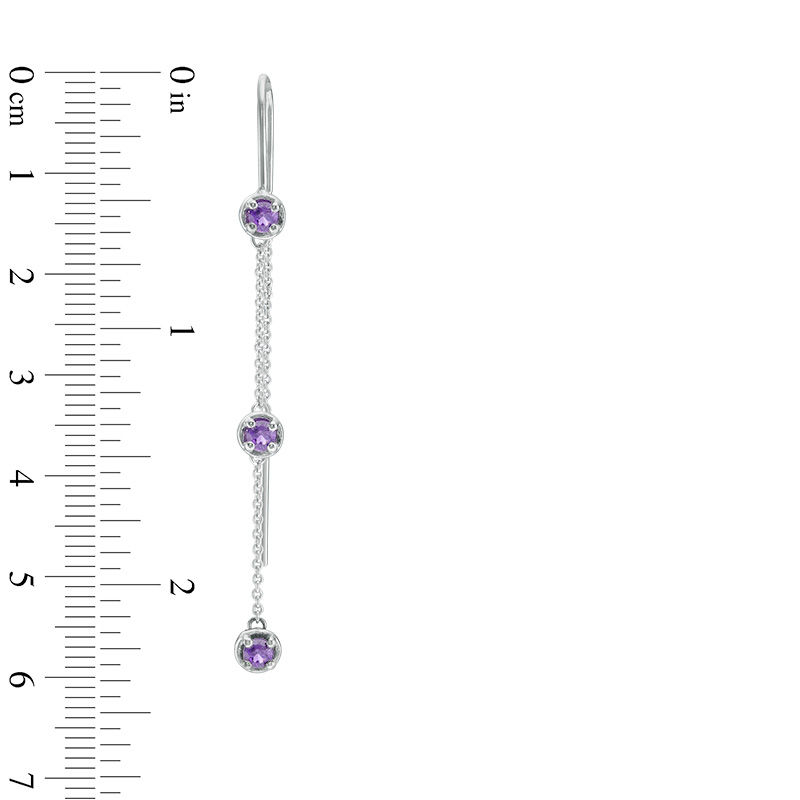 Main Image 2 of Amethyst Three Stone Station Threader Earrings in Sterling Silver