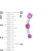 Thumbnail Image 1 of Lab-Created Pink and White Sapphire Three Stone Crawler Earrings in Sterling Silver
