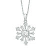 Thumbnail Image 0 of 4.5mm Lab-Created White Sapphire and 0.09 CT. T.W. Diamond Snowflake Pendant in Sterling Silver