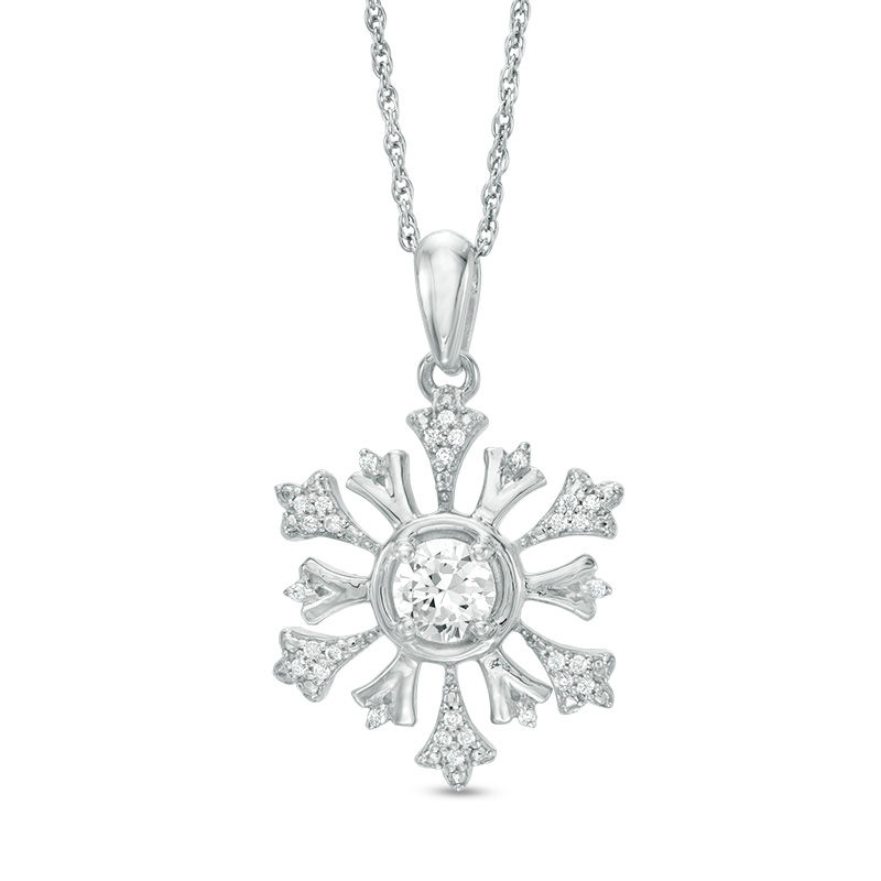 4.5mm Lab-Created White Sapphire and 0.09 CT. T.W. Diamond Snowflake Pendant in Sterling Silver