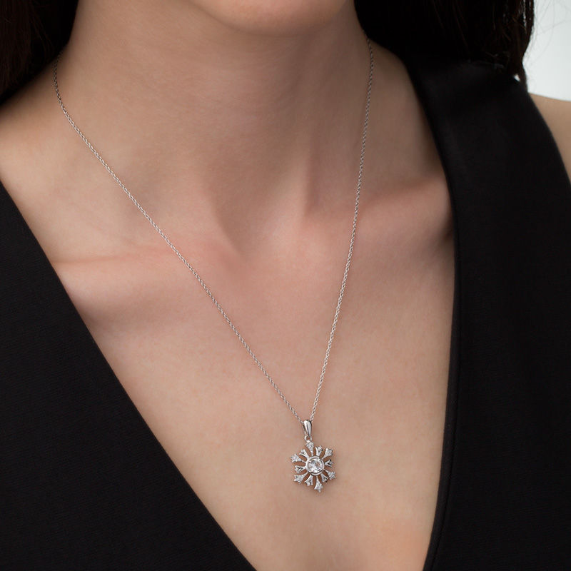 4.5mm Lab-Created White Sapphire and 0.09 CT. T.W. Diamond Snowflake Pendant in Sterling Silver