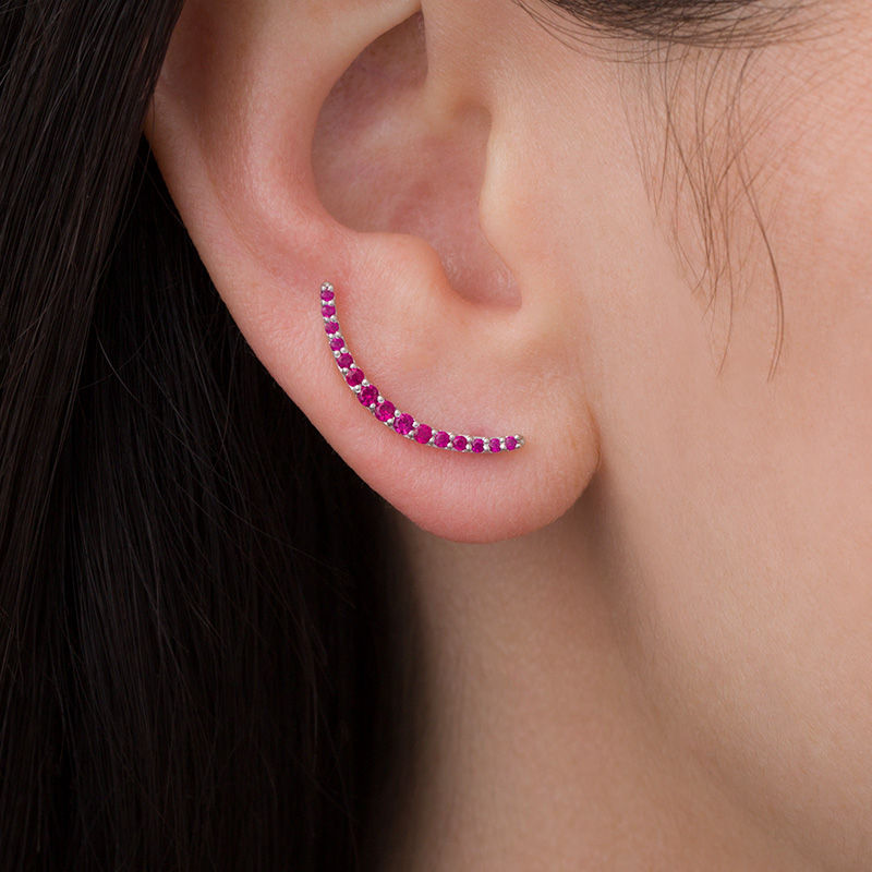 Main Image 2 of Lab-Created Ruby Crawler Earrings in Sterling Silver