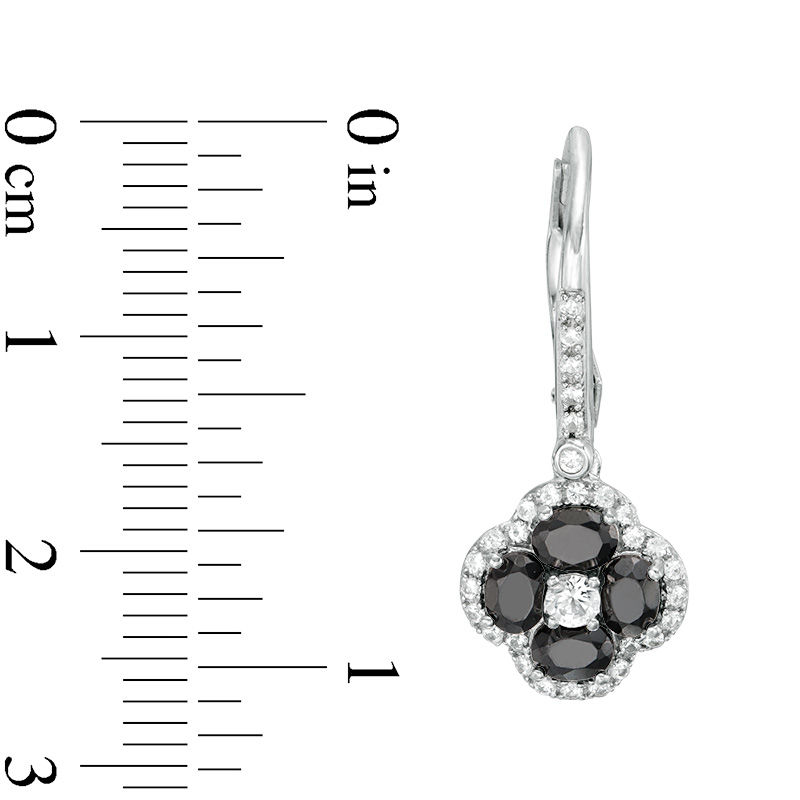 Main Image 2 of Oval Black Spinel and Lab-Created White Sapphire Frame Clover Drop Earrings in Sterling Silver