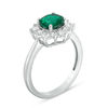 Thumbnail Image 1 of 7.0mm Lab-Created Emerald and White Sapphire Sunburst Frame Ring in Sterling Silver