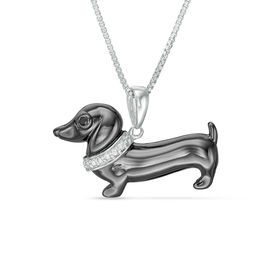 Enhanced Black and White Diamond Accent Dachshund Pendant in Sterling Silver