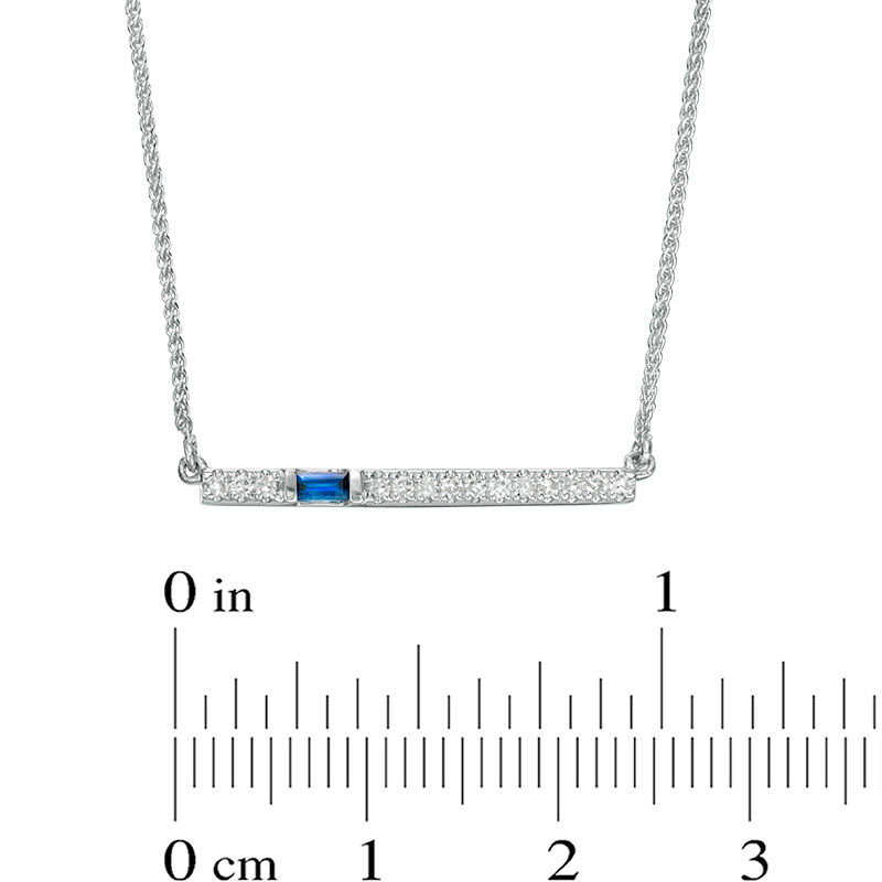 Vera Wang Love Collection Baguette Blue Sapphire and 0.07 CT. T.W. Diamond Bar Necklace in 14K White Gold - 19"