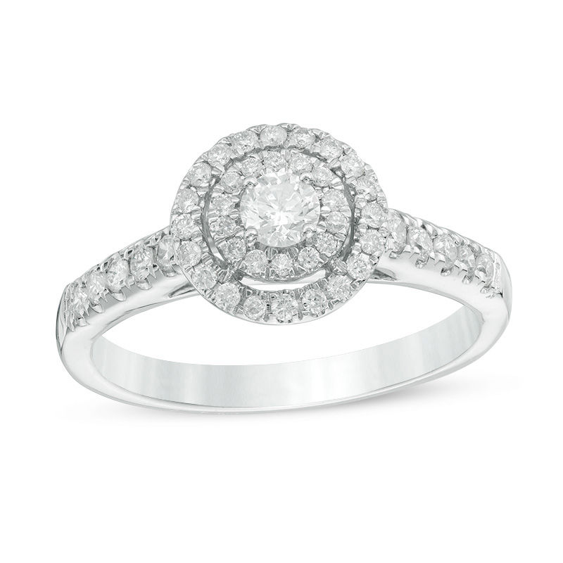 0.45 CT. T.W. Diamond Double Frame Engagement Ring in 14K White Gold|Peoples Jewellers