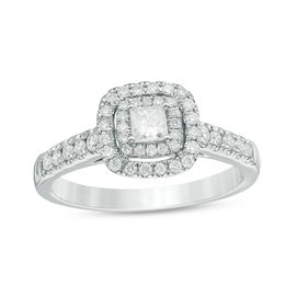 0.45 CT. T.W. Princess-Cut Diamond Double Frame Engagement Ring in 14K White Gold
