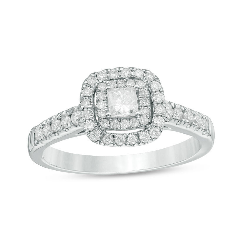 Main Image 1 of 0.45 CT. T.W. Princess-Cut Diamond Double Frame Engagement Ring in 14K White Gold