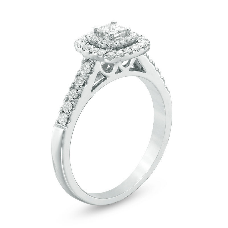 0.45 CT. T.W. Princess-Cut Diamond Double Frame Engagement Ring in 14K White Gold