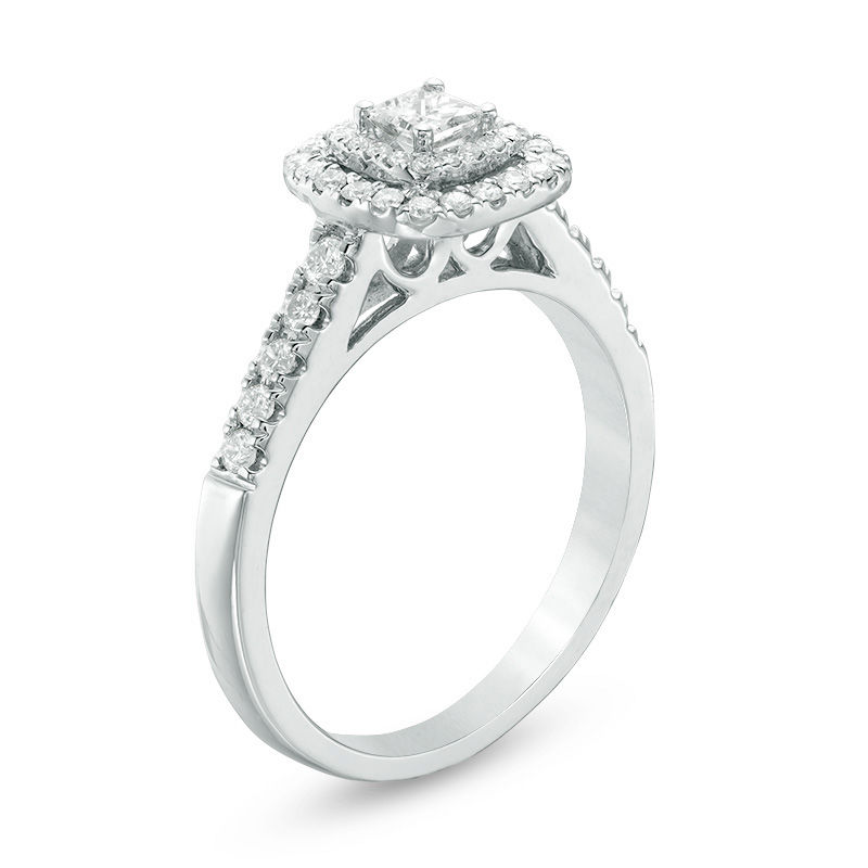 0.45 CT. T.W. Princess-Cut Diamond Double Frame Engagement Ring in 14K White Gold|Peoples Jewellers