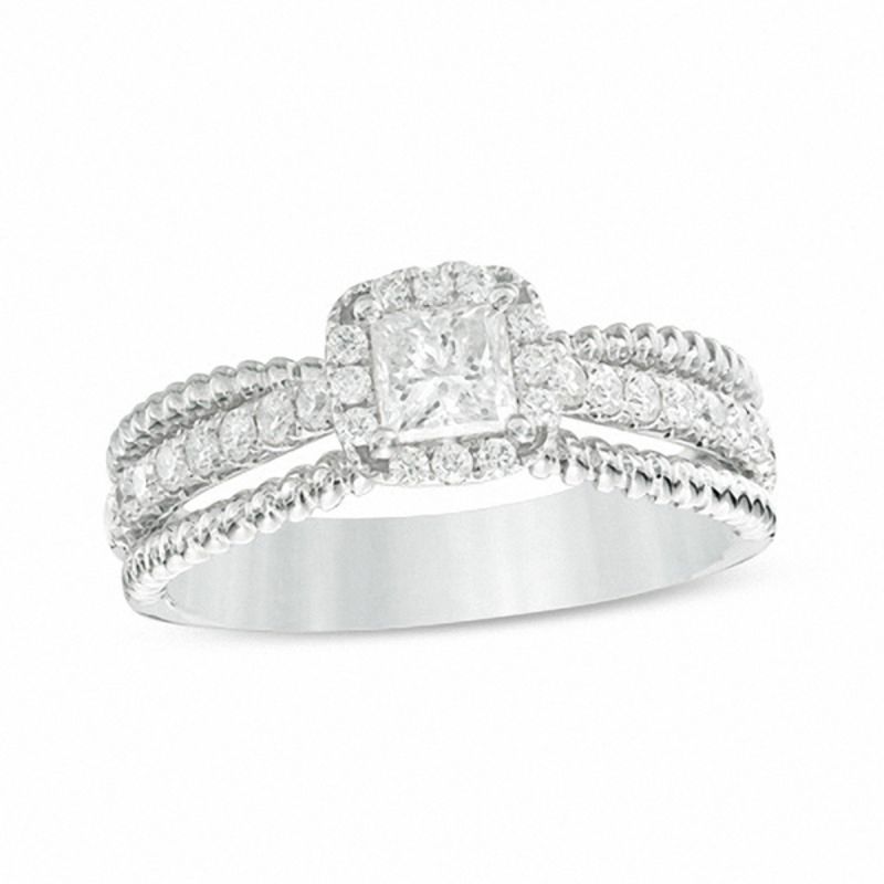 0.70 CT. T.W. Princess-Cut Diamond Frame Rope Shank Engagement Ring in 14K White Gold