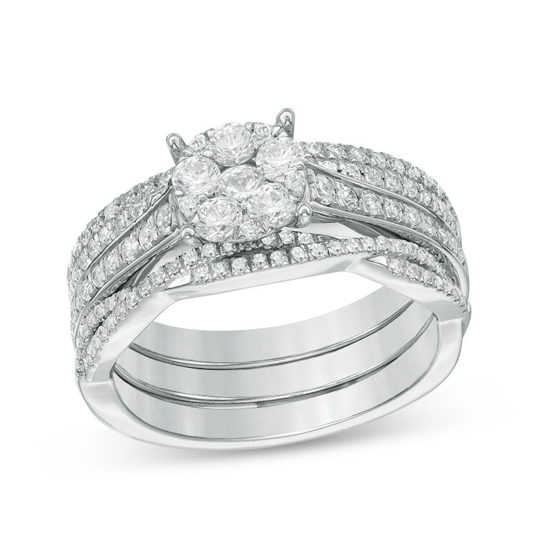 Main Image 1 of 1.00 CT. T.W. Composite Diamond Three Piece Bridal Set in 14K White Gold