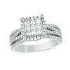 Thumbnail Image 0 of 1.00 CT. T.W. Princess-Cut Composite Diamond Frame Multi-Row Engagement Ring in 10K White Gold