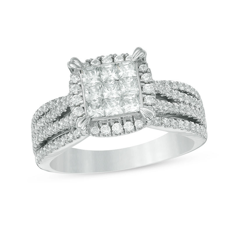 1.00 CT. T.W. Princess-Cut Composite Diamond Frame Multi-Row Engagement Ring in 10K White Gold