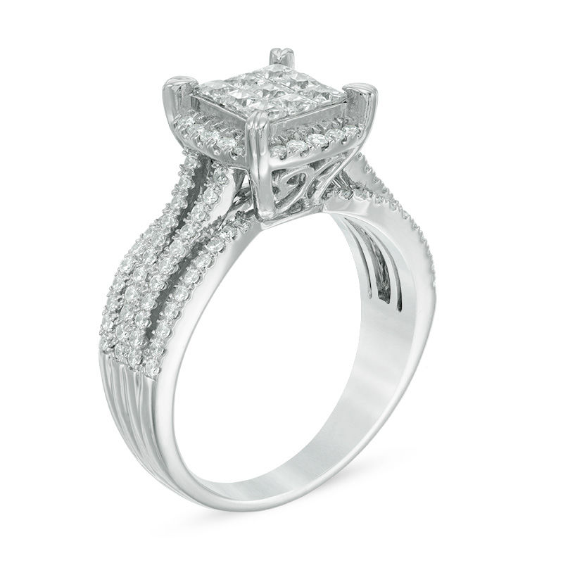 1.00 CT. T.W. Princess Cut Composite Diamond Frame Multi Row Engagement Ring in 10K White Gold