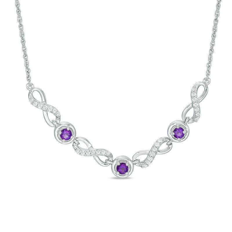 Amethyst and 0.18 CT. T.W. Diamond Three Stone Infinity Symbol Necklace in Sterling Silver|Peoples Jewellers