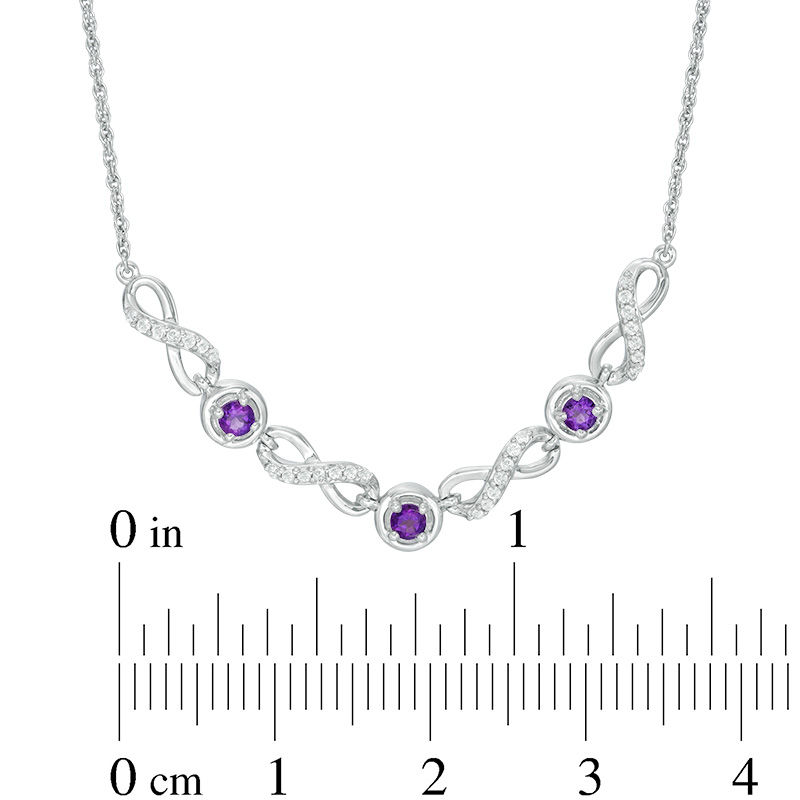 Amethyst and 0.18 CT. T.W. Diamond Three Stone Infinity Symbol Necklace in Sterling Silver