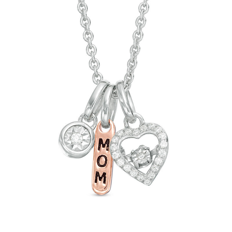 Unstoppable Love™ 0.10 CT. T.W. Diamond "MOM" Charm Pendant in Sterling Silver with 14K Rose Gold Plate