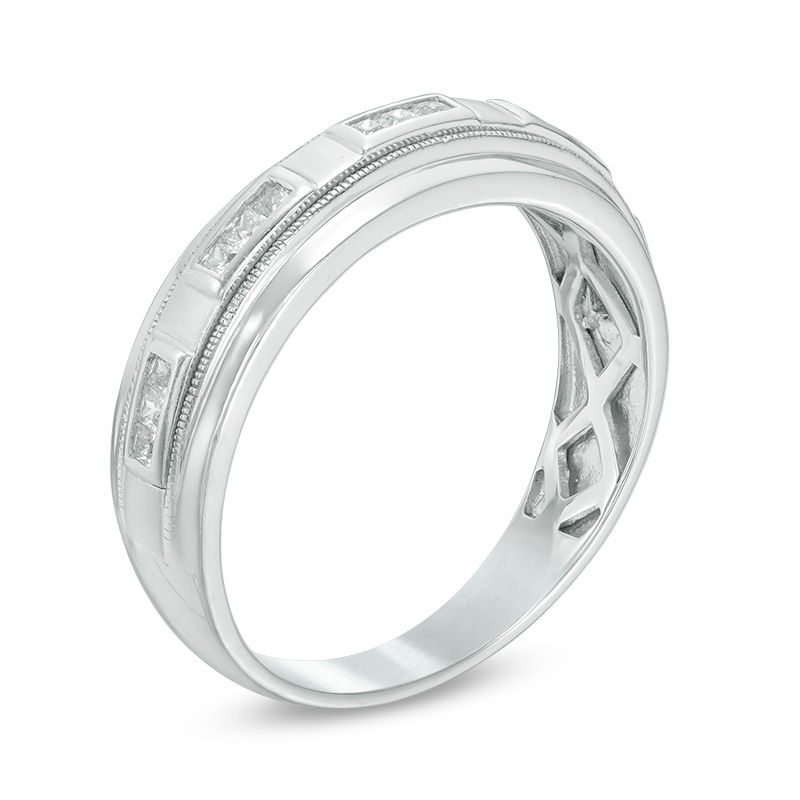 Men's 0.30 CT. T.W. Square-Cut Diamond Station Milgrain Wedding Band in 10K White Gold|Peoples Jewellers