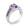 Thumbnail Image 1 of Emerald-Cut Amethyst and White Lab-Created Sapphire Frame Ring in Sterling Silver