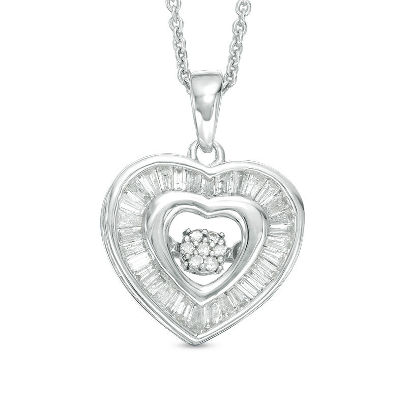 Unstoppable Love™ 0.33 CT. T.W. Baguette and Round Diamond Heart Pendant in 10K White Gold